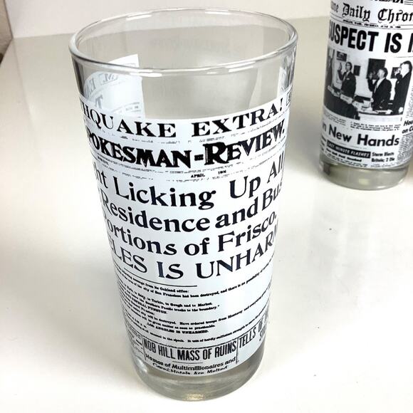 Set of 4 Spokane Daily Chronicle Spokesman Review Newspapers Vtg Bar Glasses - Picture 12 of 12